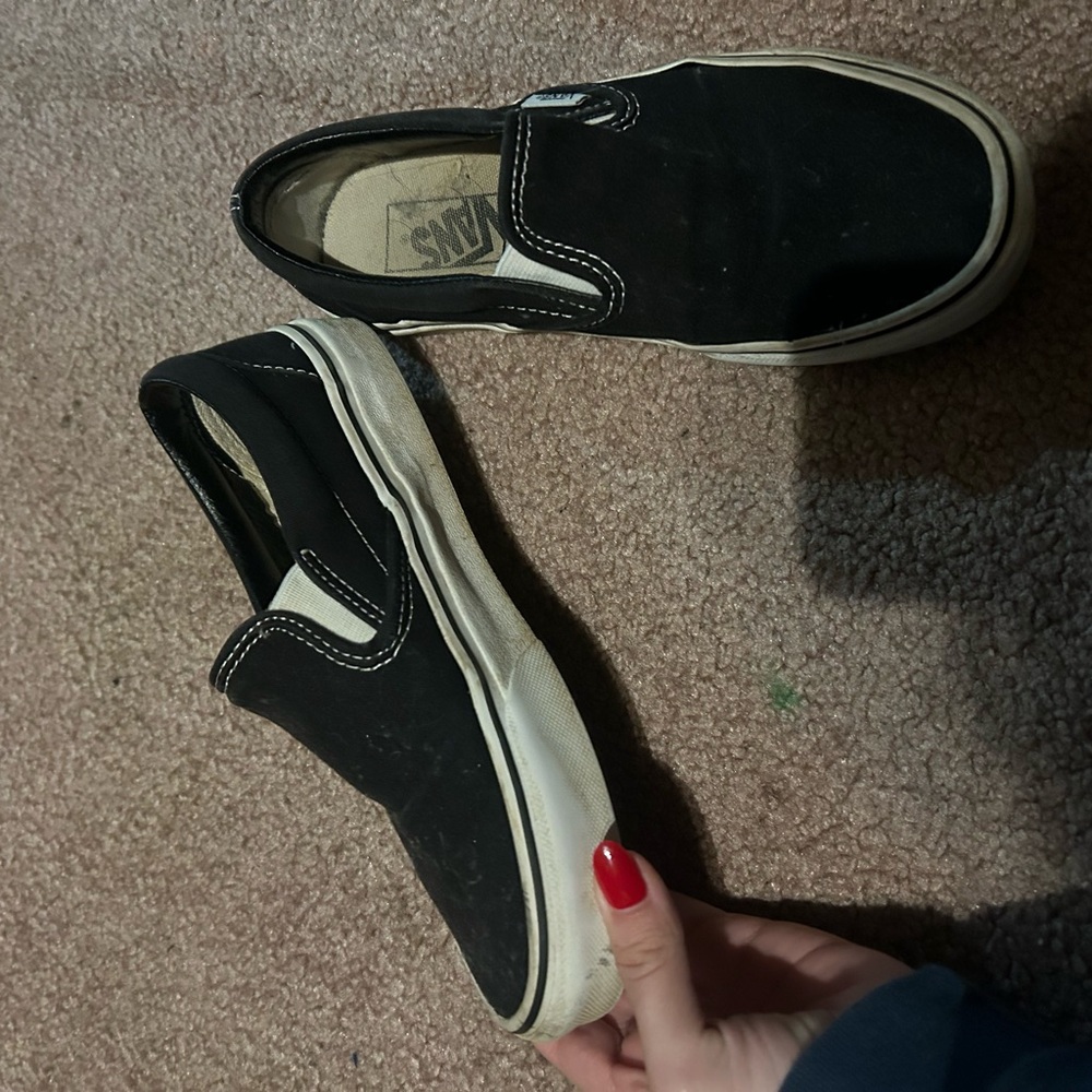 Vans slip ons, black. Women’s 6.5. Just a little dusty.